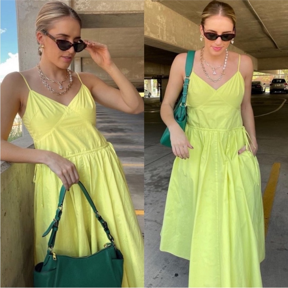 Jason Wu Neon Lime Spaghetti-Strap Midi Dress - Picture 2 of 12